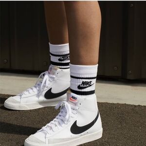 Nike‎ White and Black Leather High-Top Sneakers.